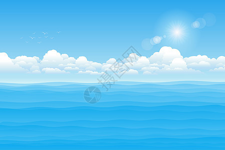 热带海景插图海洋场景海报地平线海岸天空支撑海浪太阳图片