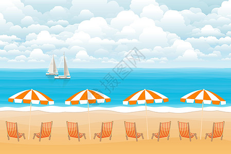 热带海景椅子支撑海报海岸场景海滩座位游艇海浪旅行图片
