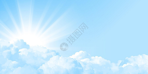 阳光在白云后面闪耀 矢量天空背景天气臭氧空气晴天耀斑环境蓝色场景天堂气候图片