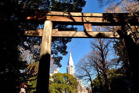 紧紧关上明治镇久神庙的 一个巨头公园宗教旅行历史观光神社原宿访问寺庙游客图片