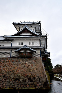 冬季关紧金泽城堡的严冬吸引力公园传统地标建筑学建筑花园石头武士季节图片