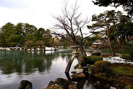冬季Kenroku En花园景象灯笼庭园城堡旅行季节城市农村公园风景樱花图片