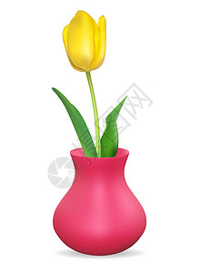 逼真的 3d 花瓶与郁金香花 它制作图案矢量水彩反射庆典插图花园花瓣叶子绿色活力郁金香图片