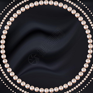 丝绸黑色背景上粉红色珍珠的抽象圆框 它制作图案矢量纺织品插图辉光白色3d细绳织物墙纸框架珠宝图片