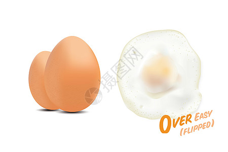 煎鸡蛋与生鸡蛋图片一起翻转 简单的基本风格级别的完成矢量插图在白色背景上烹饪晴天熟度美食蛋壳营养食物早餐图片