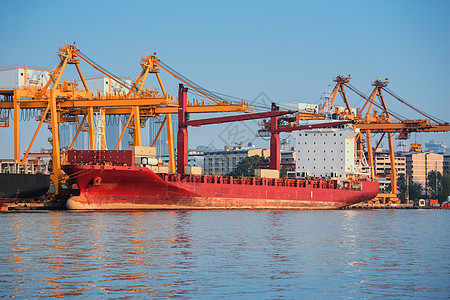 进出口业及物流业的集装箱船舶集装箱商业天空出口起重机制造业码头工业加载货物城市图片