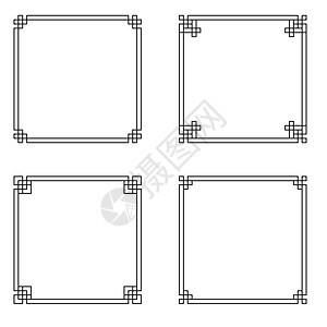 抽象中国风黑框模板收藏集 矢量图 Eps1角落黑色装饰品框架横幅艺术插图金子文化边界图片
