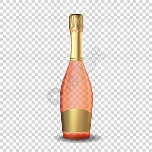 逼真的 3D 香槟玫瑰粉色和金色瓶子图标隔离在透明背景上 矢量图 Eps1图片