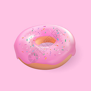 逼真的 3d 甜美可口的甜甜圈 它制作图案矢量营养味道食物戒指元素小雨咖啡店蛋糕甜点广告图片