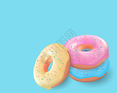 逼真的 3d 甜美可口的甜甜圈 它制作图案矢量巧克力戒指营养食物咖啡店设计插图糖果糕点广告图片