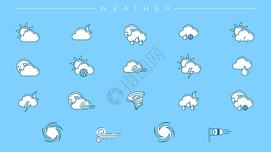 天气概念线样式矢量图标 se雪花雨滴季节闪电下雨风向袋预报气候太阳月亮图片