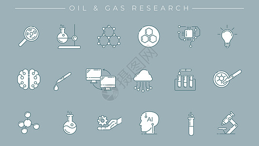 石油和天然气研究概念线样式矢量图标 se智力化学品图表玻璃吸管试管放大镜数据戒指工具图片