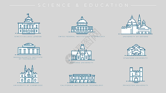 科学和教育概念线条风格矢量图标集本科学校工程排行国王人文大学联邦信息学生图片