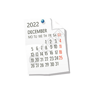 2022 年 12 月矢量日历图片