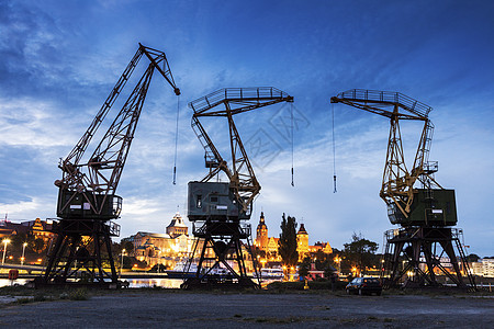 Szczecin的旧起重机景观工业地标城市天际旅行建筑学市中心图片