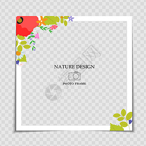 带有鲜花的自然背景相框模板 用于在社交网络中发布 矢量图 Eps1正方形广告热带网络邮政照片销售社交品牌海滩图片