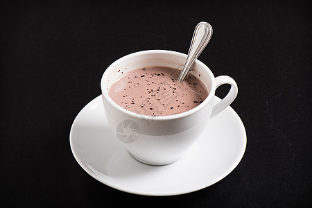 热可可一杯热巧克力棕色饮料早餐芳香杯子粉末可可背景
