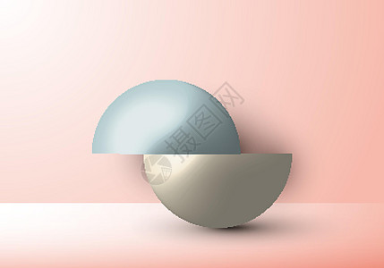 3D 逼真空心几何半球产品展台平台工作室最小设计在柔和的粉红色背景上图片