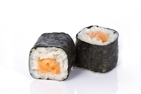 寿司卷孤立在白色背景上的日本食品 日本餐厅的菜单 传统海藻卷和各种馅料午餐美味销售美食小吃食物大豆海鲜广告海藻图片