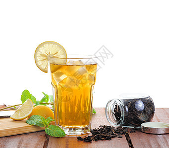 冰柠檬茶黄色冰镇推介会茶壶休息柠檬杯子早餐香气饮料图片