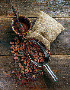 有机可可豆静物棕色食物麻布作品粉末巧克力豆子种子美食图片