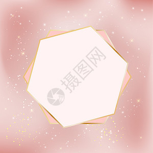 粉红色光泽星背景与金色框架 可用于婚礼请柬情人节贺卡 它制作图案矢量图片