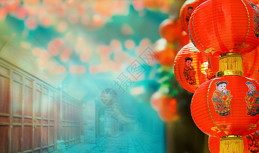 中国新年日庆典的绿灯侠文化新年节日灯笼旅行吸引力传统游客红灯笼团体图片