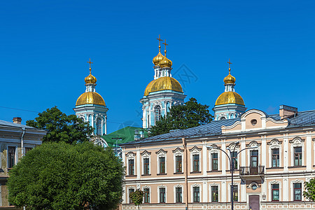 圣尼古拉斯海军大教堂 俄罗斯圣彼得堡建筑学教会地标天空旅游蓝色海军城市旅行风格图片