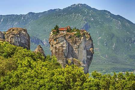 希腊梅托拉圣三一修道院岩石一体旅行教会建筑学吸引力回廊遗产旅游悬崖图片