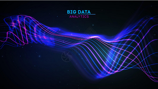 深色背景下的大数据波 未来的网络技术创新背景 通信网络互联网技术 声波 蓝色的动态波浪流辉光溪流运动安全商业海浪代码活力插图科学图片