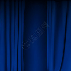 逼真的彩色蓝色天鹅绒窗帘折叠起来 在家里的电影院选择幕布 它制作图案矢量奢华艺术推介会布料娱乐剧院织物纺织品展示装饰图片
