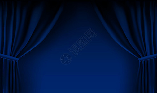 逼真的彩色蓝色天鹅绒窗帘折叠起来 在家里的电影院选择幕布 它制作图案矢量剧院奢华风格织物布料纺织品歌剧装饰音乐会娱乐图片