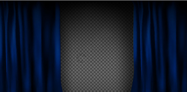 逼真的彩色蓝色天鹅绒窗帘折叠在透明背景上 在家里的电影院选择幕布 它制作图案矢量娱乐艺术丝绸电影奢华展示布料歌剧纺织品织物图片
