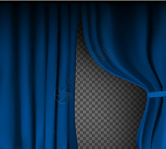 逼真的彩色蓝色天鹅绒窗帘折叠在透明背景上 在家里的电影院选择幕布 它制作图案矢量奢华电影剧院装饰风格展示布料推介会丝绸歌剧图片