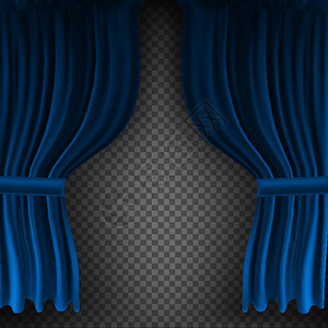 逼真的彩色蓝色天鹅绒窗帘折叠在透明背景上 在家里的电影院选择幕布 它制作图案矢量奢华艺术布料推介会歌剧音乐会剧院织物纺织品娱乐图片