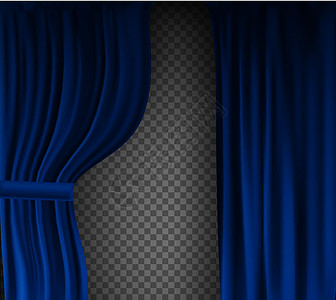 逼真的彩色蓝色天鹅绒窗帘折叠在透明背景上 在家里的电影院选择幕布 它制作图案矢量展示剧院风格奢华布料电影丝绸织物歌剧装饰图片