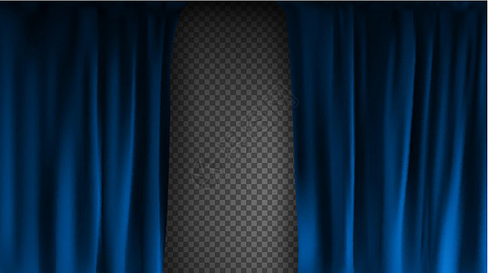 逼真的彩色蓝色天鹅绒窗帘折叠在透明背景上 在家里的电影院选择幕布 它制作图案矢量布料纺织品风格推介会织物歌剧娱乐电影丝绸装饰图片