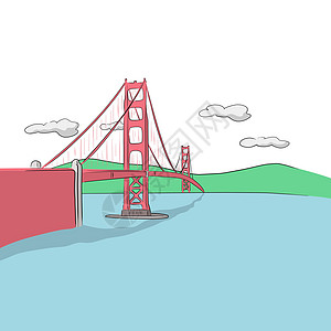 金门大桥 旧金山 旧金山 美国美国手画插图矢量图片