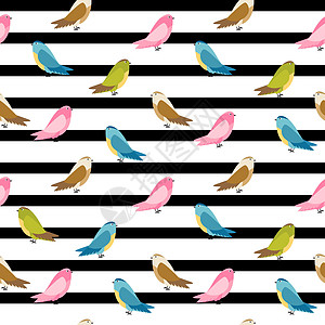 抽象鸟无缝图案背景矢量图卡通片艺术织物火烈鸟墙纸涂鸦绘画插图粉色白色背景图片
