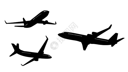 孤立在白色背景上的平面飞机剪影收藏集 它制作图案矢量图片