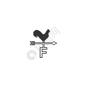 带有公鸡风向标图标设计 vecto 的字母 F 标志图片