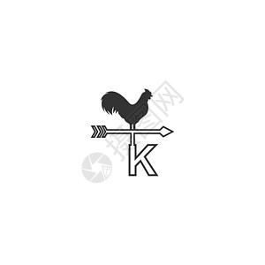 带有公鸡风向标图标设计 vecto 的字母 K 标志图片