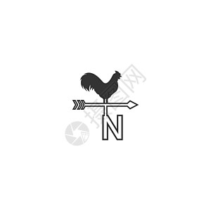 字母 N 标志与公鸡风向标图标设计 vecto图片