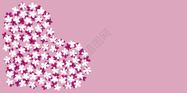 用粉红色的花朵做成的心形明信片 心形花朵的粉红色背景图片