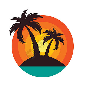 夏季时间背景图标与棕榈树剪影 它制作图案矢量海滩插图树木森林棕榈气候旅行情调黑色热带图片