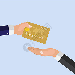 快速付款概念 手给信用卡给另一只手 矢量它制作图案技术插图顾客电子商务银行服务财富购物商务金融图片