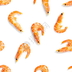 老虎虾 由孤立在白色背景上的大虾制成的无缝图案 海鲜虾无缝模式 海鲜图案剥皮营养宏观食物美食饮食小吃粉色贝类熟食图片