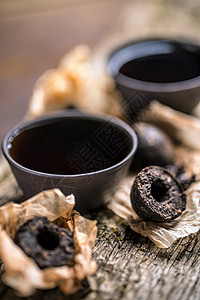 普埃茶茶叶发酵饮料陶器圆形仪式乡村文化静物茶碗图片