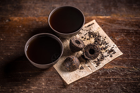 普埃茶茶碗陶器文化圆形静物饮料黑色棕色茶叶杯子图片