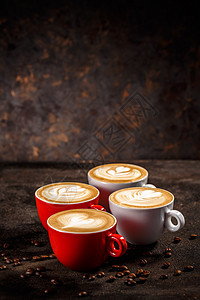 咖啡杯豆子牛奶饮料香气咖啡店黑色红色奶油棕色咖啡师图片